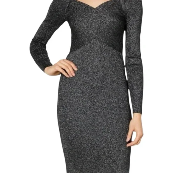 Ted Baker black silver Metallic Tabytha stretch Knit Cross Over Slit dress - Picture 3 of 16